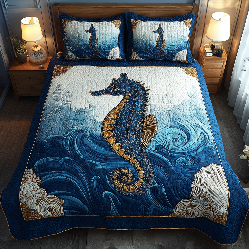 Sea Horse Journey Quilted Bedding Set Duvet Cover Bed Sheet Set Cool Horse Gifts Sea Horse Journey Quilted Bedding Set Duvet Cover Bed Sheet Set Cool Horse Gifts