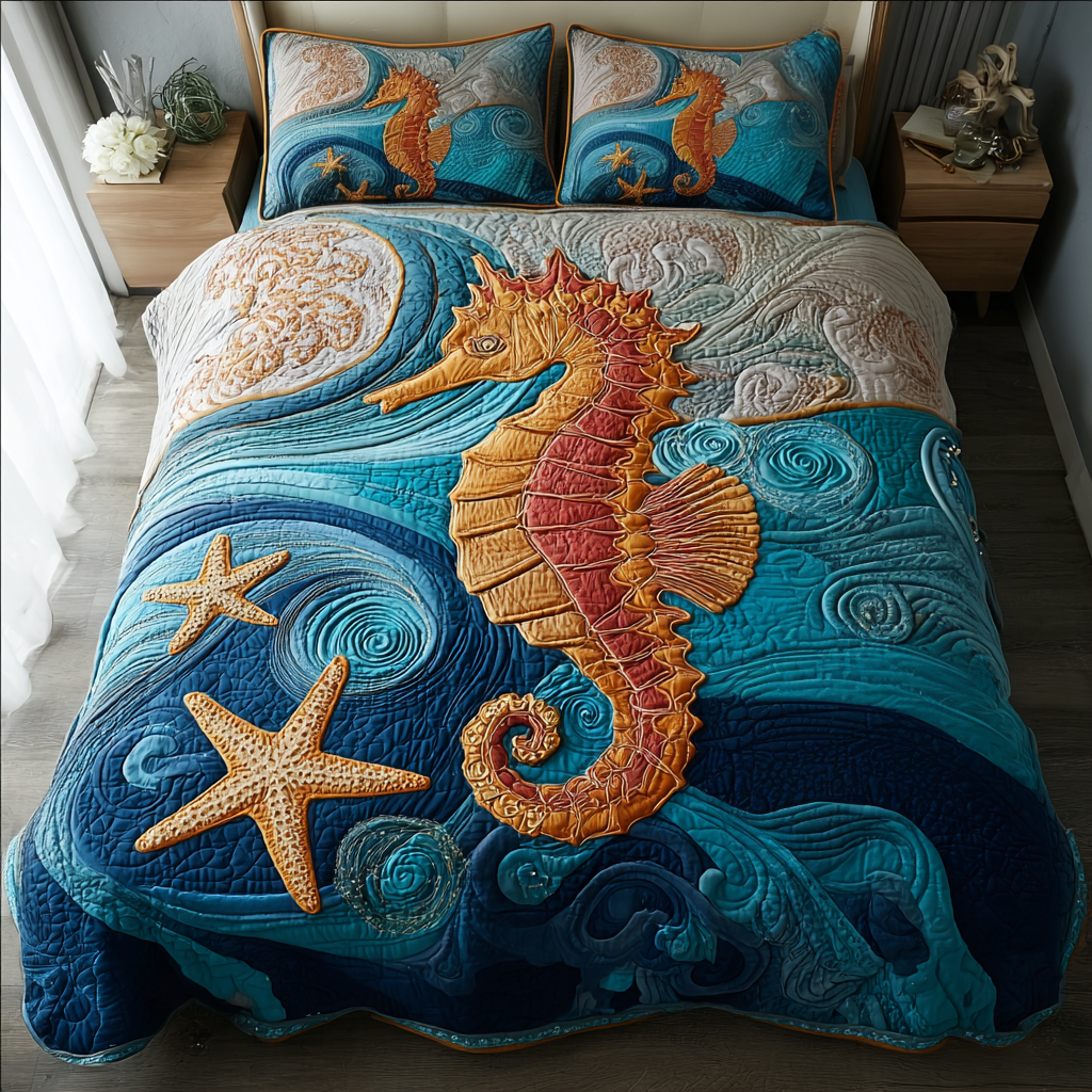 Sea Horse Magic Quilted Bedding Set Duvet Cover Bed Sheet Set Gifts For Young Horse Riders Sea Horse Magic Quilted Bedding Set Duvet Cover Bed Sheet Set Gifts For Young Horse Riders