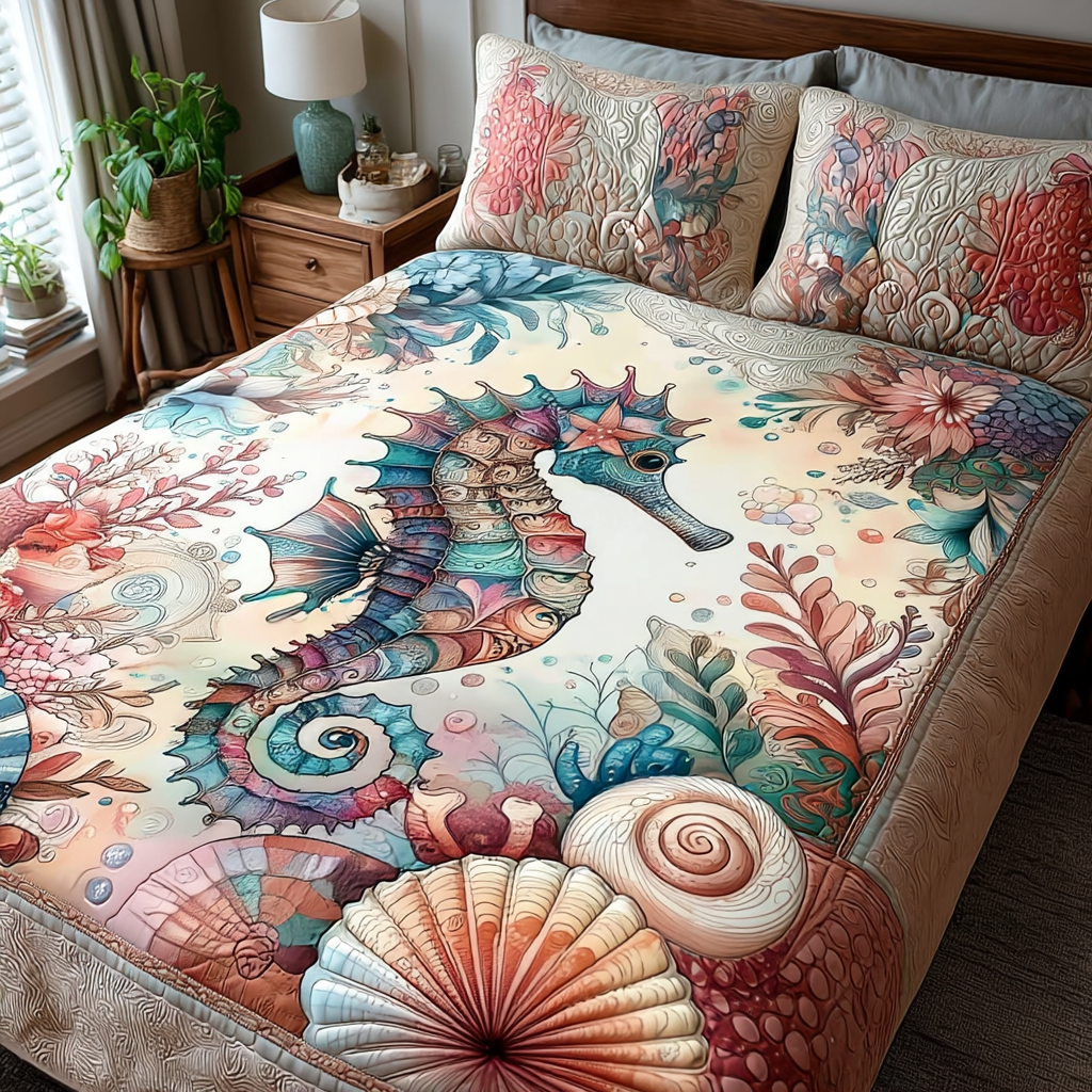 Sea Horse Shore Quilted Bedding Set Duvet Cover Bed Sheet Set Best Gifts For Horse Riders Sea Horse Shore Quilted Bedding Set Duvet Cover Bed Sheet Set Best Gifts For Horse Riders