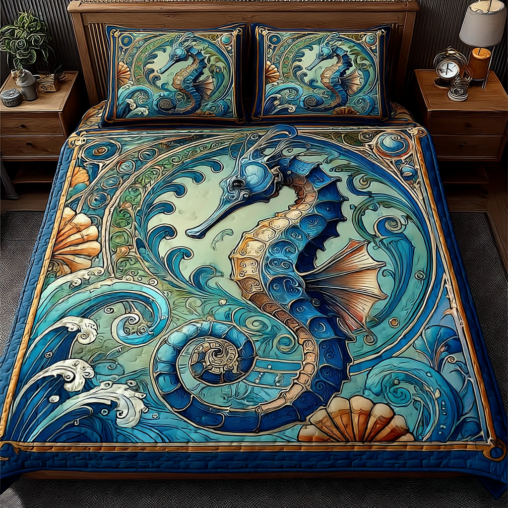 Sea Horse Waves Quilted Bedding Set Duvet Cover Bed Sheet Set Gifts For Someone Who Loves Horses Sea Horse Waves Quilted Bedding Set Duvet Cover Bed Sheet Set Gifts For Someone Who Loves Horses
