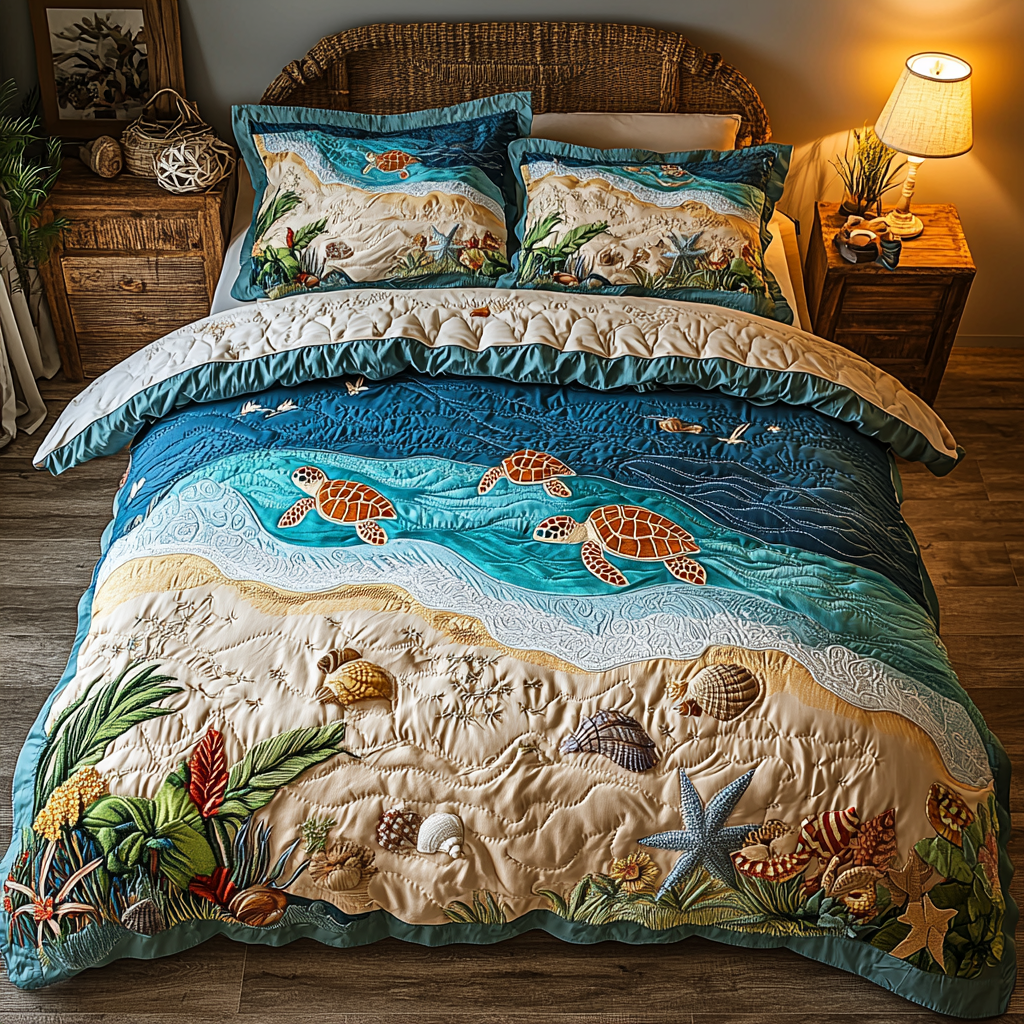 Sea Journey Quilted Bedding Set Duvet Cover Bed Sheet Set Turtle Themed Gifts For Adults Sea Journey Quilted Bedding Set Duvet Cover Bed Sheet Set Turtle Themed Gifts For Adults