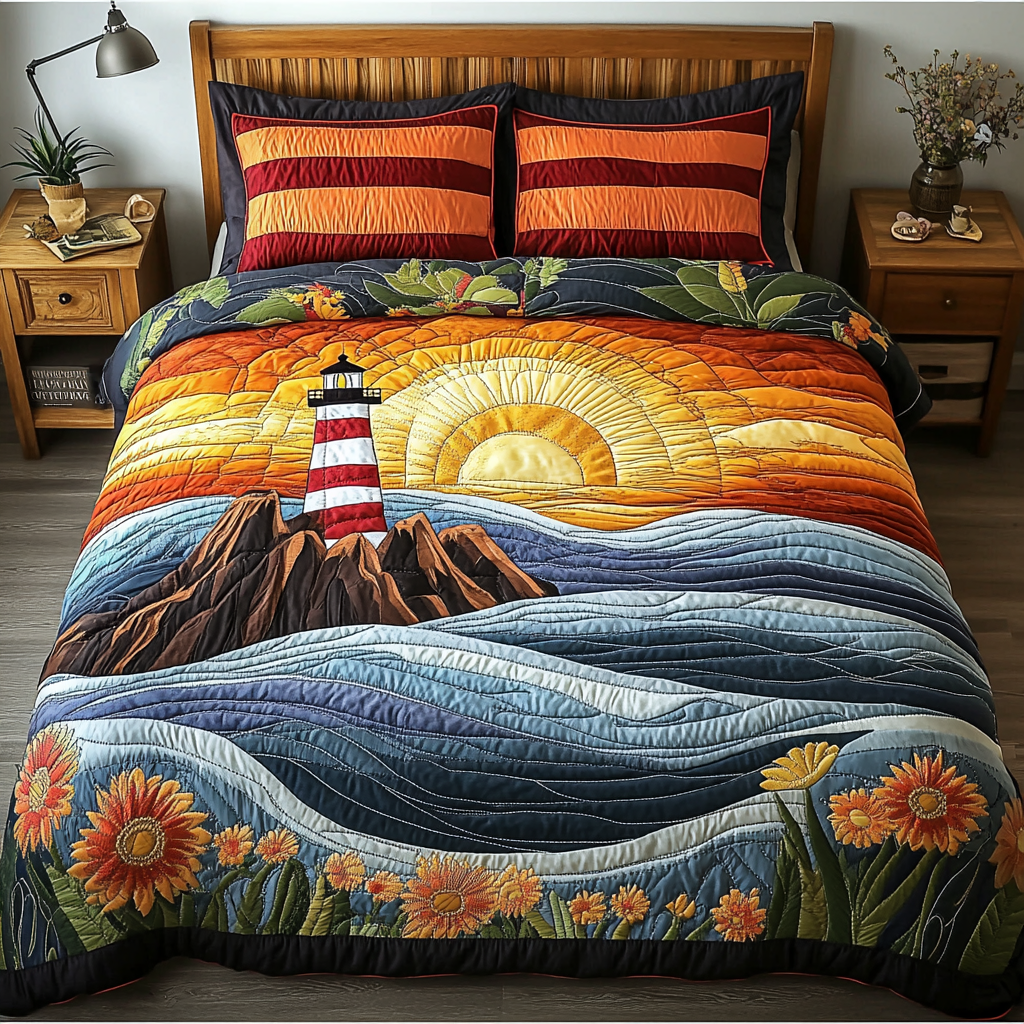 Sea Signal Quilted Bedding Set Duvet Cover Bed Sheet Set Gifts For Lighthouse Lovers