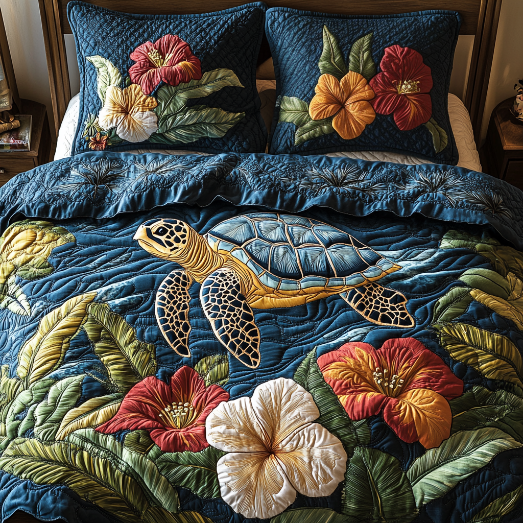 Sea Wanderer Quilted Bedding Set Duvet Cover Bed Sheet Set Gifts With Turtles On Them