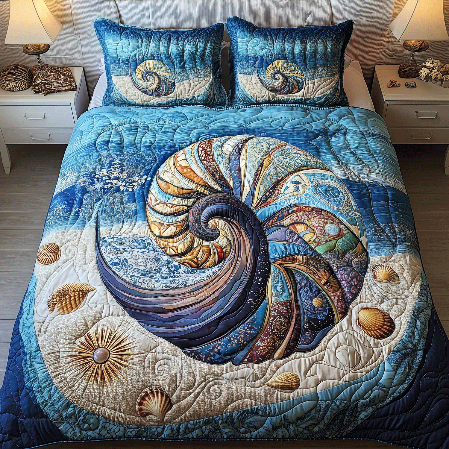 Seashell Shore Quilted Bedding Set Duvet Cover Bedspread Beach Related Gifts Seashell Shore Quilted Bedding Set Duvet Cover Bedspread Beach Related Gifts