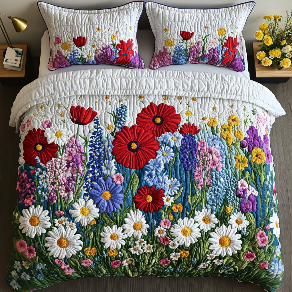 Serene Bloom Quilted Bedding Set Duvet Cover Merch Flower Daisy Gifts For Her Serene Bloom Quilted Bedding Set Duvet Cover Merch Flower Daisy Gifts For Her