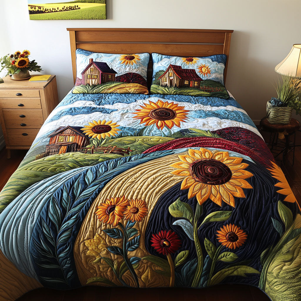 Serene Fields Quilted Bedding Set Duvet Cover Merch Sunflower Birthday Gifts Serene Fields Quilted Bedding Set Duvet Cover Merch Sunflower Birthday Gifts