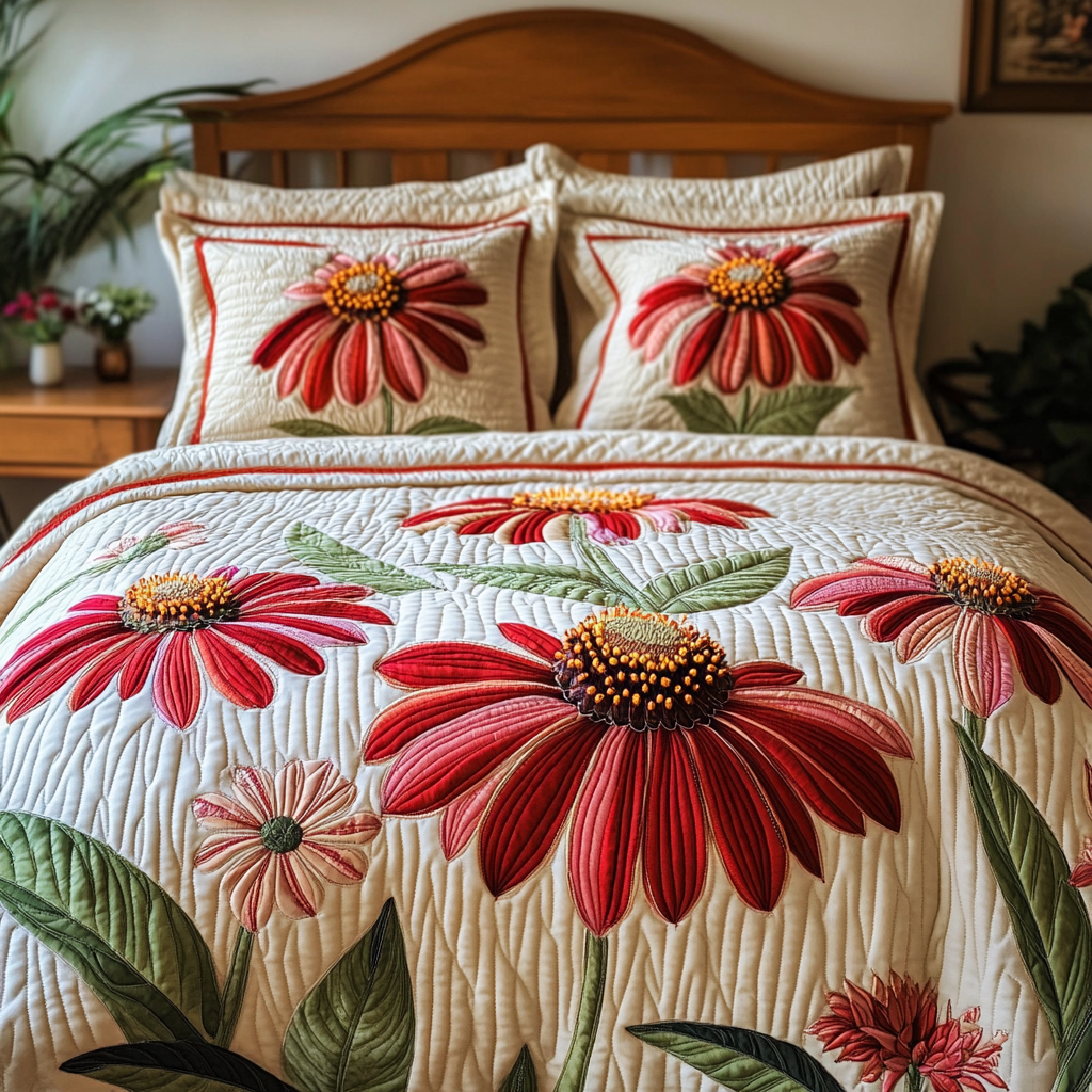 Serene Floral Quilted Bedding Set Duvet Cover Bedspread Daisy Plant Gifts Serene Floral Quilted Bedding Set Duvet Cover Bedspread Daisy Plant Gifts