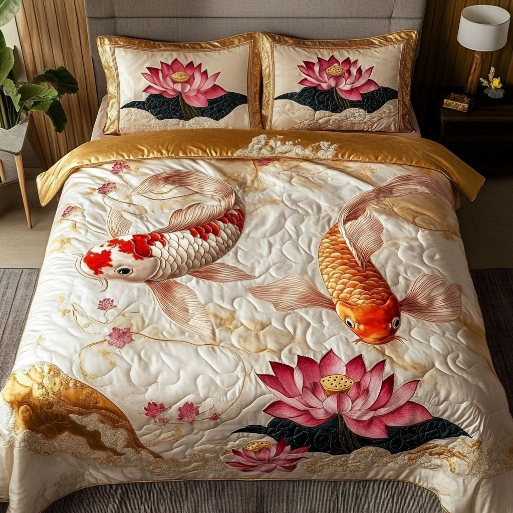 Serene Koi Quilted Bedding Set Duvet Cover Bedspread Koi Fish Gifts Serene Koi Quilted Bedding Set Duvet Cover Bedspread Koi Fish Gifts