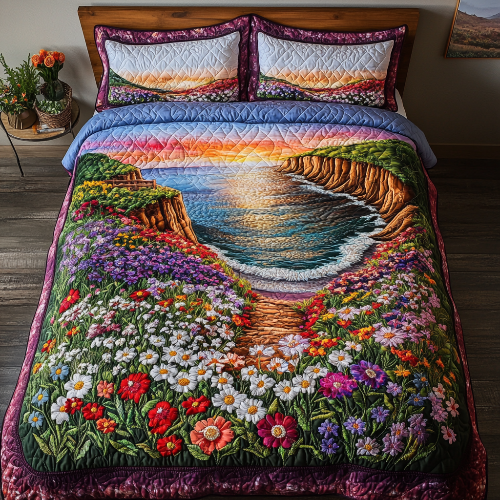 Serene Landscape Quilted Bedding Set Duvet Cover Bedspread Gifts For Flower Lovers Serene Landscape Quilted Bedding Set Duvet Cover Bedspread Gifts For Flower Lovers