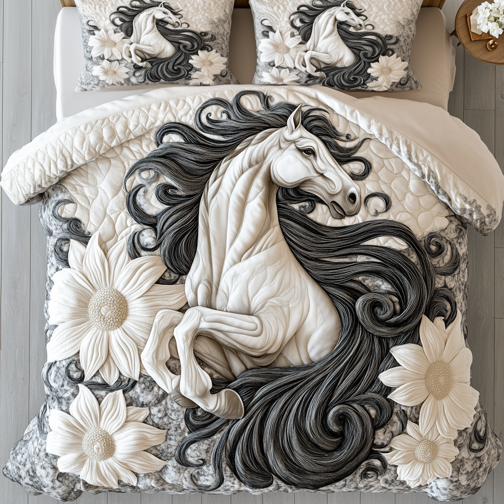 Serene Stallion Quilted Bedding Set Duvet Cover Bed Sheet Set Best Gifts For Horse People Serene Stallion Quilted Bedding Set Duvet Cover Bed Sheet Set Best Gifts For Horse People