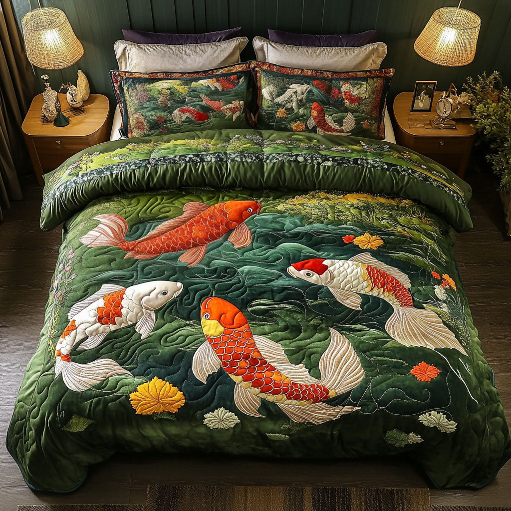 Serene Waters Quilted Bedding Set Duvet Cover Bedspread Gifts For Koi Lovers Serene Waters Quilted Bedding Set Duvet Cover Bedspread Gifts For Koi Lovers