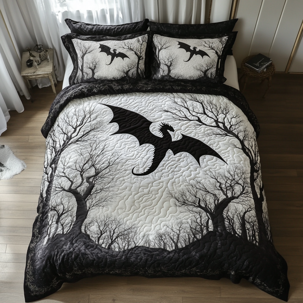Shadow Dragon Quilted Bedding Set Duvet Cover Merch Dragon Presents For Men Shadow Dragon Quilted Bedding Set Duvet Cover Merch Dragon Presents For Men