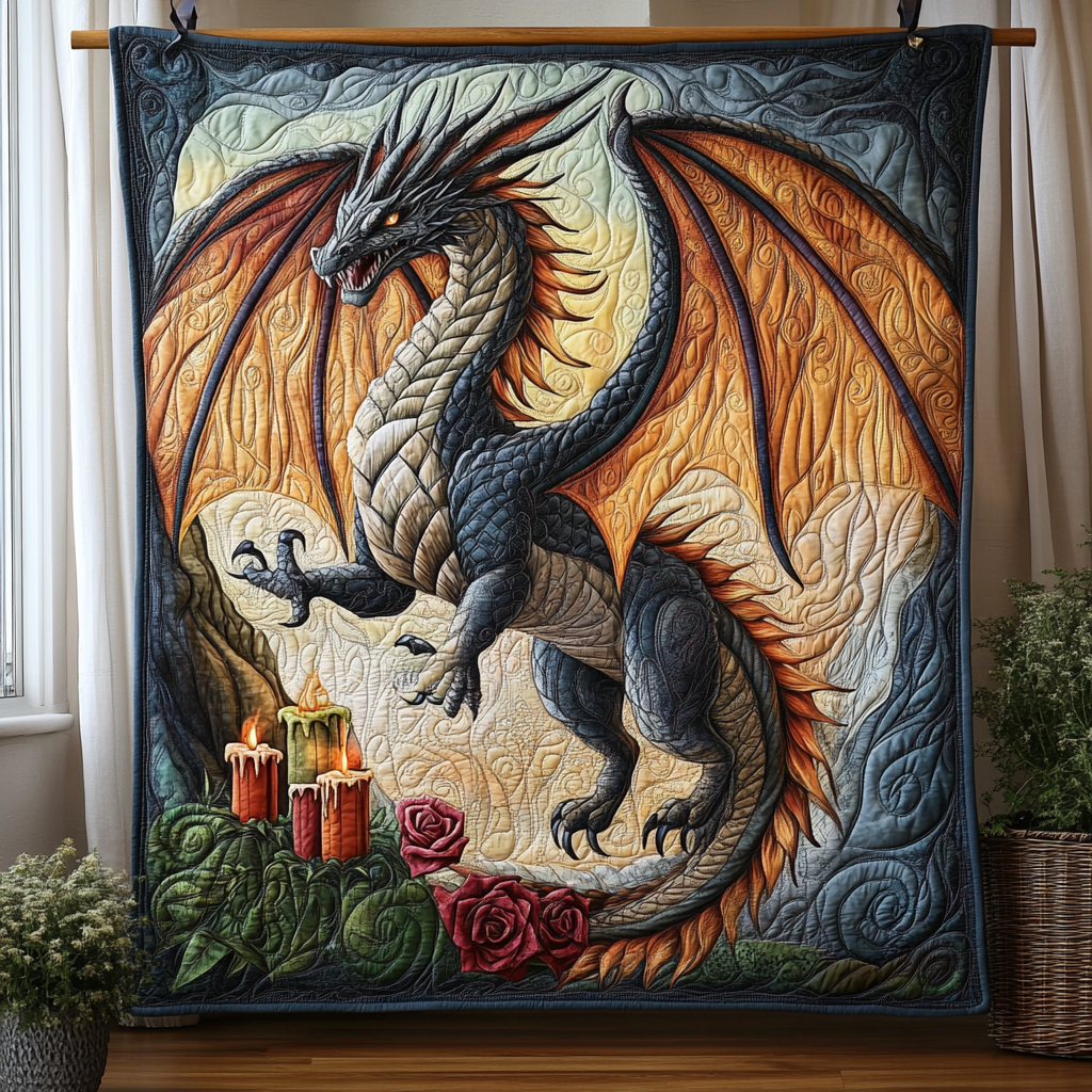 Shadowed Beast Quilted Blanket Cute Colorful Blanket Gift For Dragon Lover Shadowed Beast Quilted Blanket Cute Colorful Blanket Gift For Dragon Lover