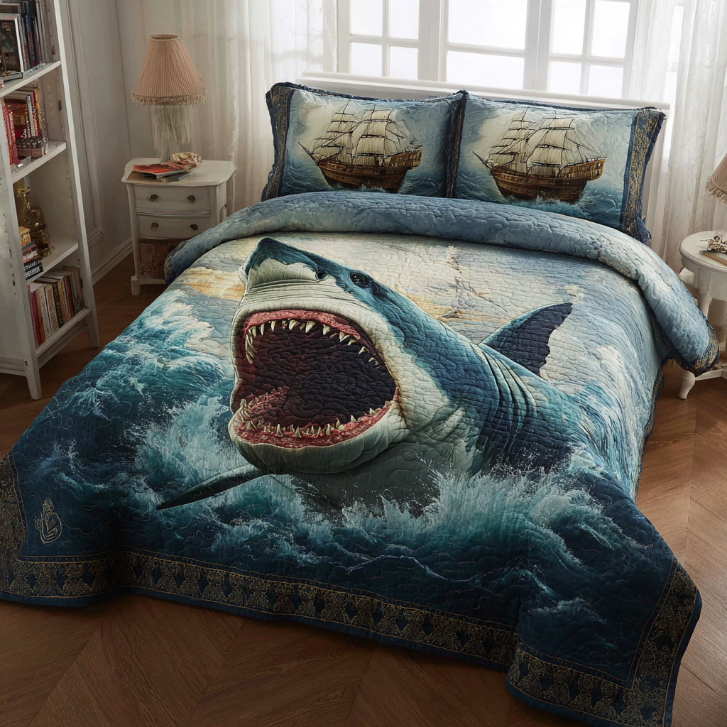 Shark Majesty Quilted Bedding Set Duvet Cover Merch Unique Gifts For Beach Lovers Shark Majesty Quilted Bedding Set Duvet Cover Merch Unique Gifts For Beach Lovers