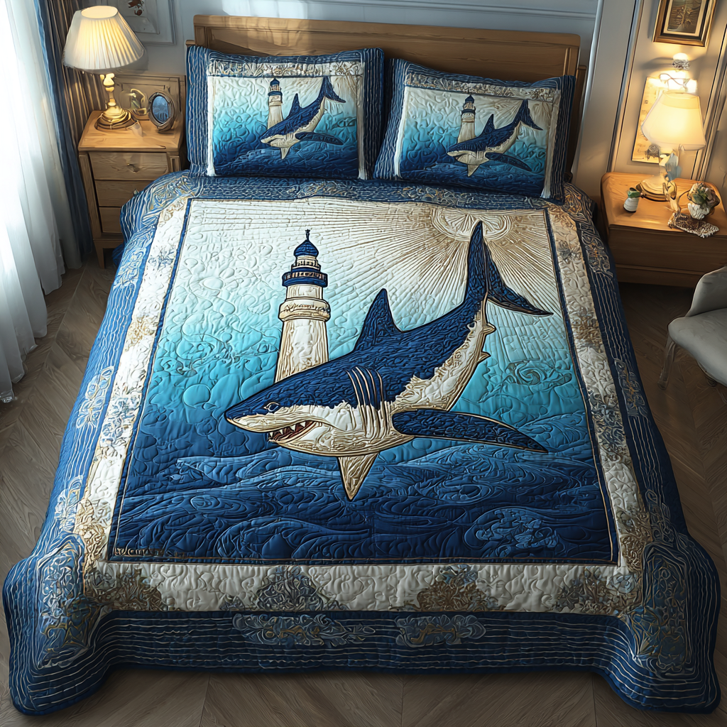 Shark Quest Quilted Bedding Set Duvet Cover Merch Cool Gifts For Beach Lovers Shark Quest Quilted Bedding Set Duvet Cover Merch Cool Gifts For Beach Lovers