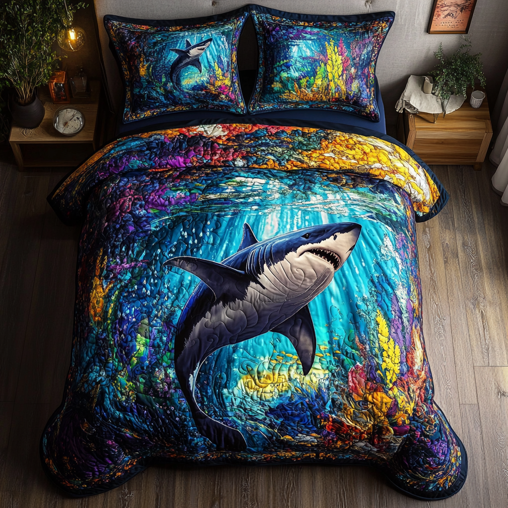 Shark Realm Quilted Bedding Set Duvet Cover Merch Best Gift For Beach Lover Shark Realm Quilted Bedding Set Duvet Cover Merch Best Gift For Beach Lover