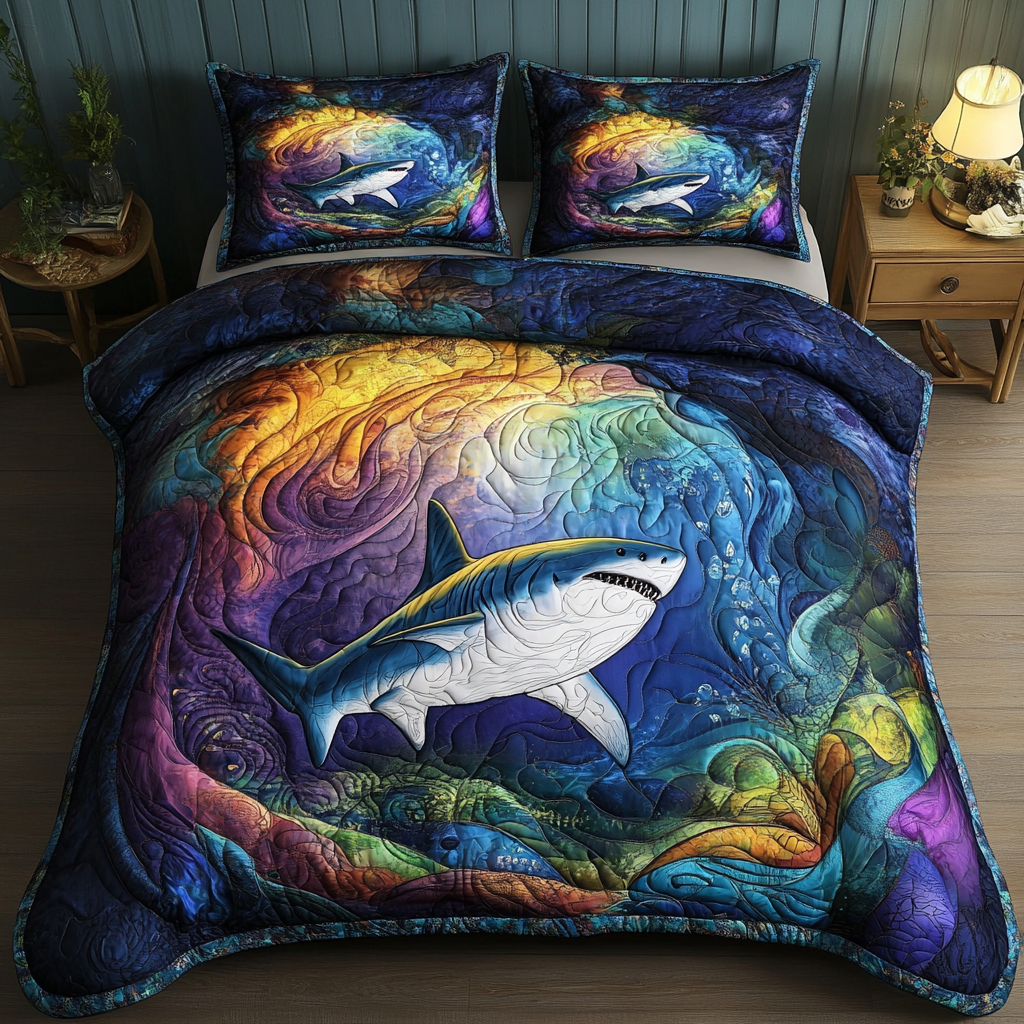 Shark Surge Quilted Bedding Set Duvet Cover Merch Gift For Beach Lover Shark Surge Quilted Bedding Set Duvet Cover Merch Gift For Beach Lover