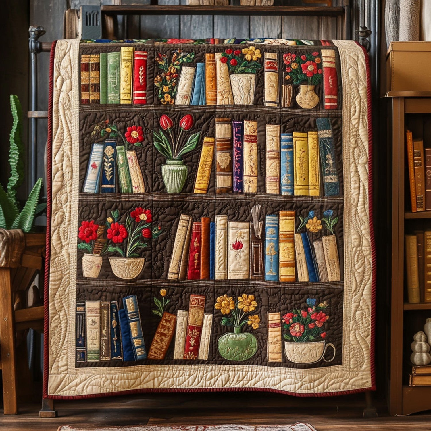 Shelf of Serenity Quilted Blanket Cute Throw Blanket Unusual Book Gifts Items Shelf of Serenity Quilted Blanket Cute Throw Blanket Unusual Book Gifts Items