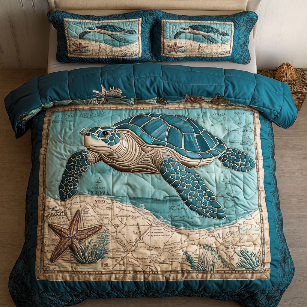Shell Bliss Quilted Bedding Set Duvet Cover Bedspread Gift For Turtle Lover