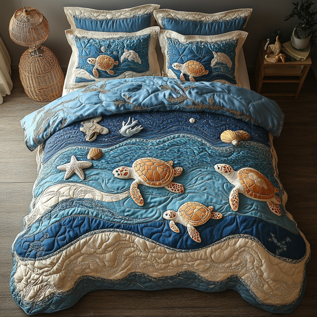Shell Escape Quilted Bedding Set Duvet Cover Bed Sheet Set Turtle Gifts For Dad Shell Escape Quilted Bedding Set Duvet Cover Bed Sheet Set Turtle Gifts For Dad