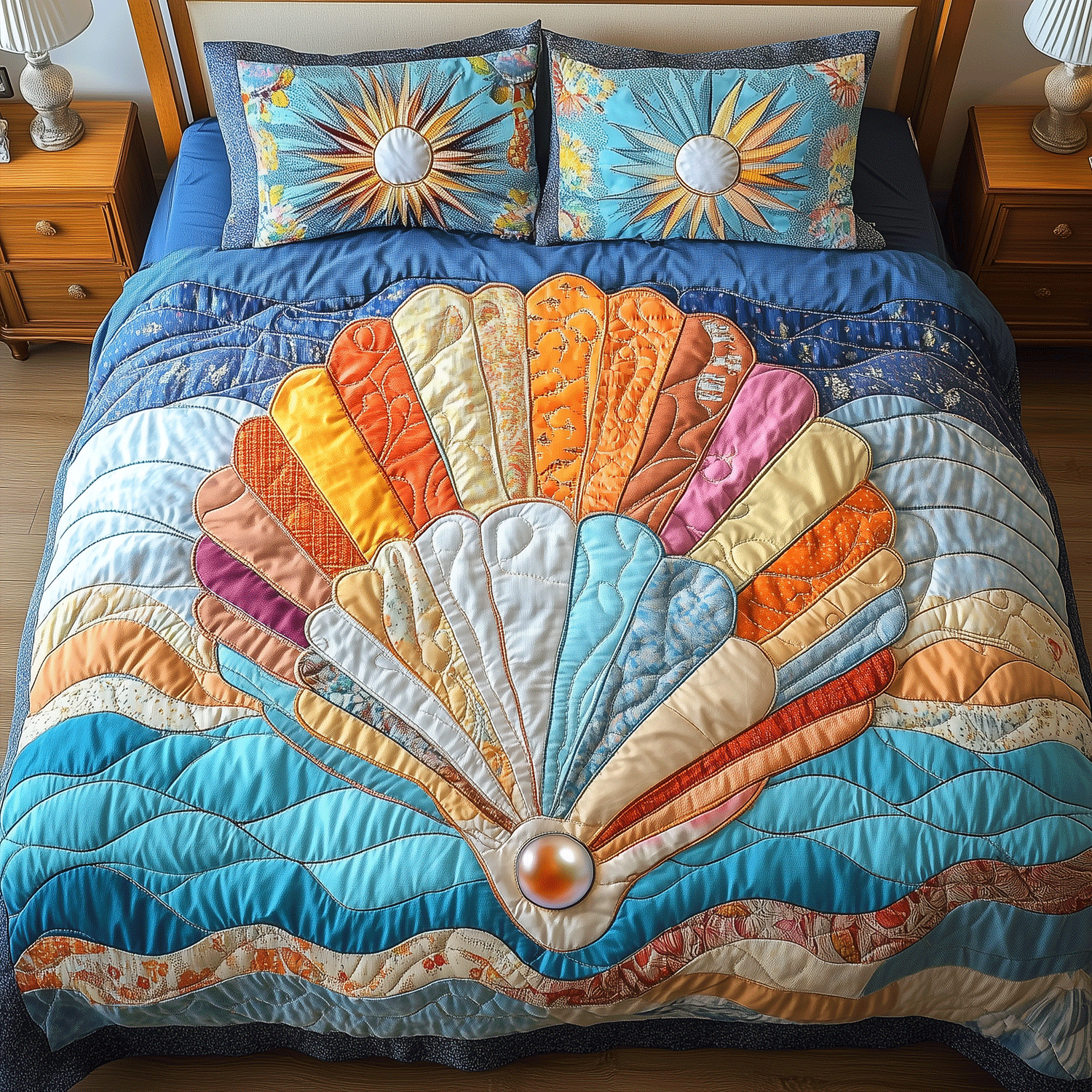 Shell Glow Quilted Bedding Set Duvet Cover Bedspread Beach Themed Gifts For Her Shell Glow Quilted Bedding Set Duvet Cover Bedspread Beach Themed Gifts For Her