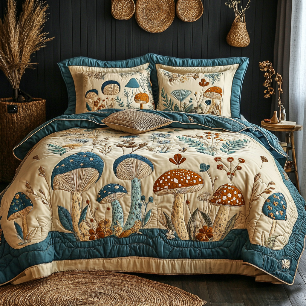 Shroom Garden Quilted Bedding Set Duvet Cover Bedspreads Gifts For Hippy Mom Shroom Garden Quilted Bedding Set Duvet Cover Bedspreads Gifts For Hippy Mom