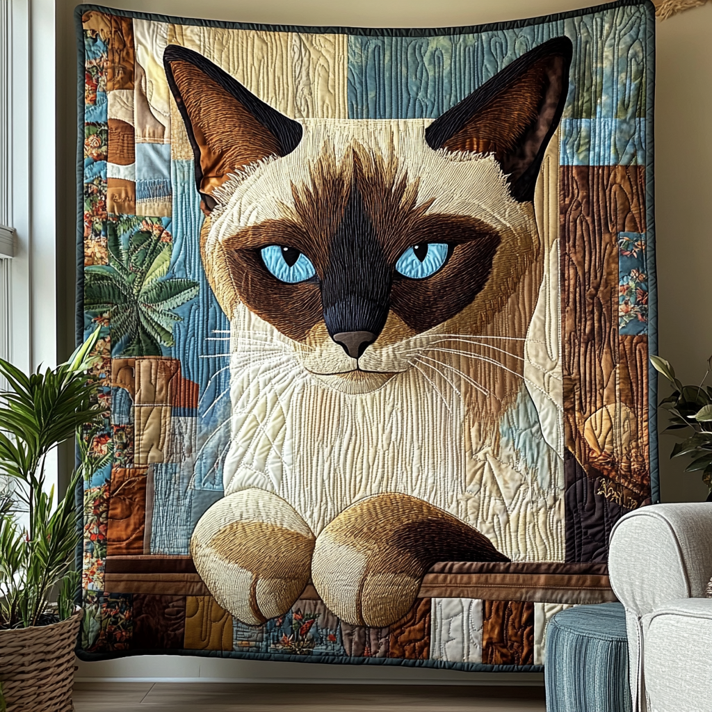 Siamese Cat Garden Quilted Blanket Sofa Throw Blanket Christmas Cat Mom Gifts