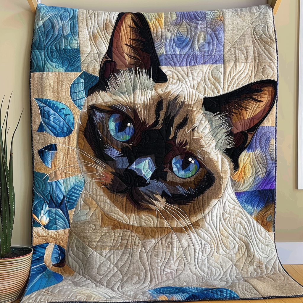 Siamese Cat Gaze Quilted Blanket Sofa Throw Blanket Novelty Cat Gifts