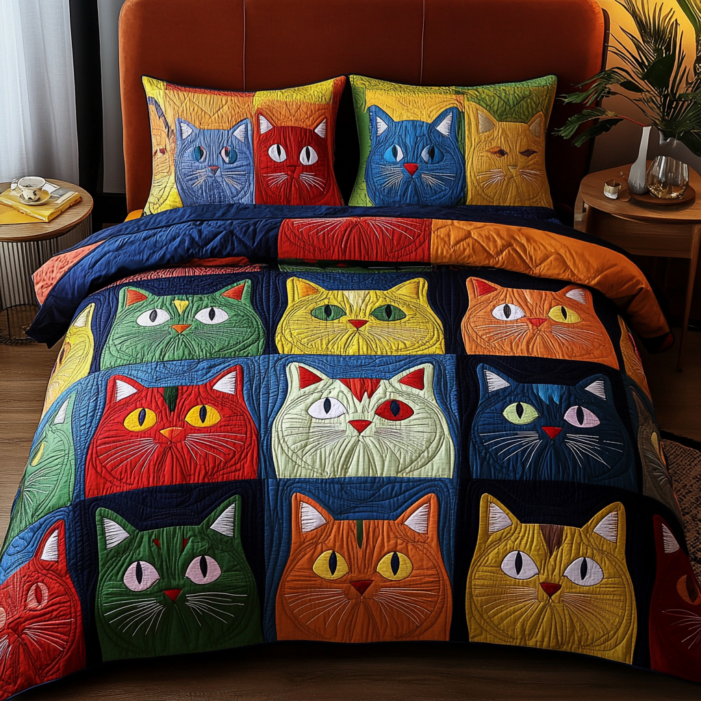 Silent Cat Quilted Bedding Set Duvet Cover Bed Sheet Set Cat Gifts Funny Silent Cat Quilted Bedding Set Duvet Cover Bed Sheet Set Cat Gifts Funny