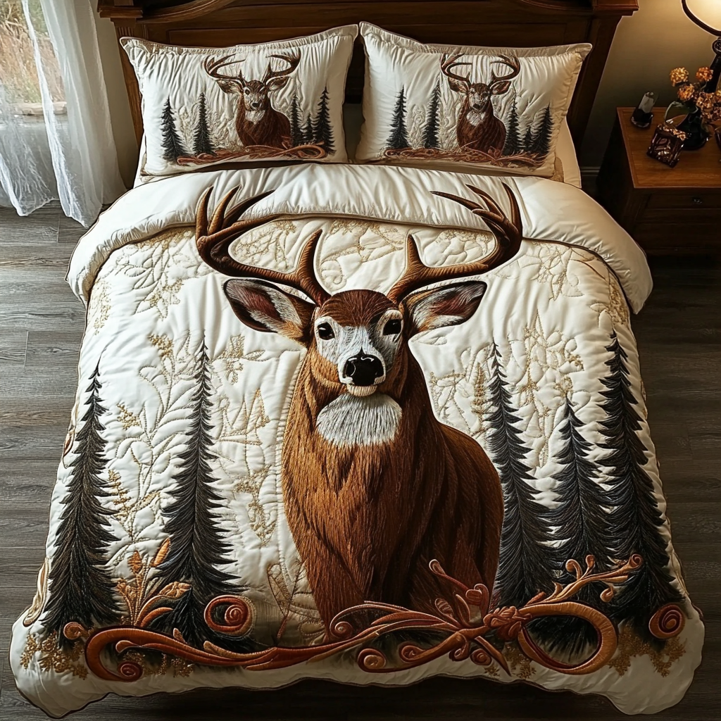 Silent Deer Quilted Bedding Set Duvet Cover Bedspread Deer Gifts For Friends Silent Deer Quilted Bedding Set Duvet Cover Bedspread Deer Gifts For Friends