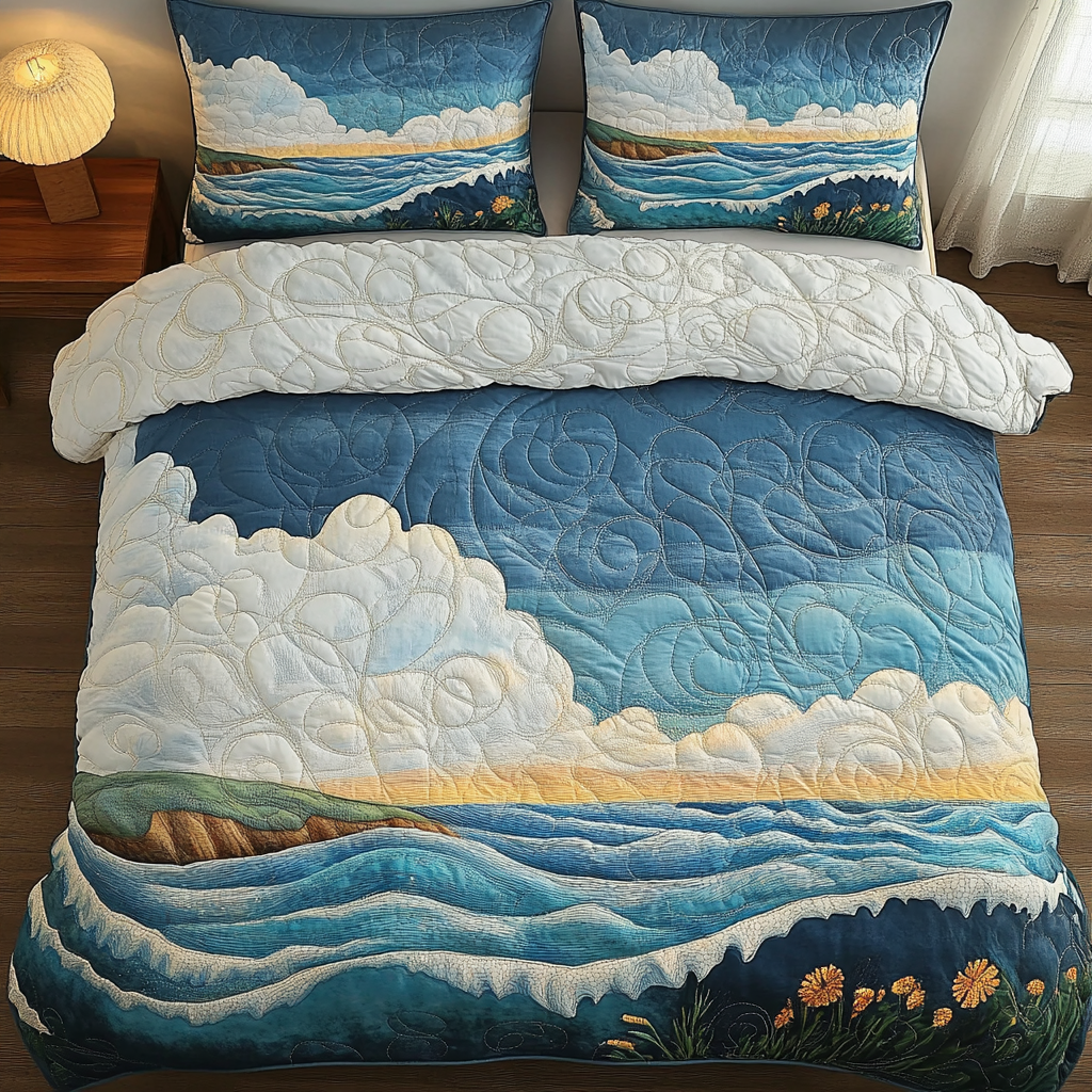 Silent Shores Quilted Bedding Set Duvet Cover Bed Sheet Set Gift Ideas For Beach Lovers Silent Shores Quilted Bedding Set Duvet Cover Bed Sheet Set Gift Ideas For Beach Lovers