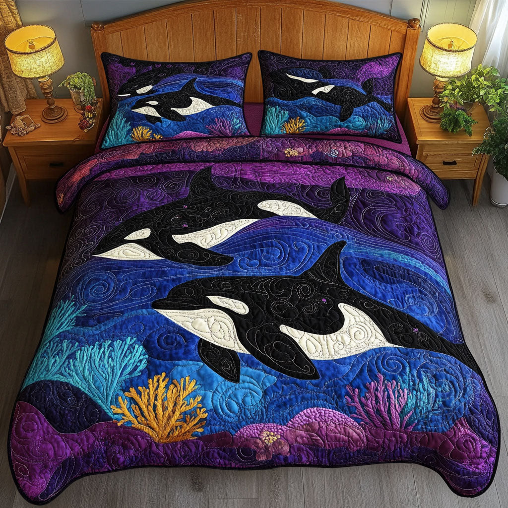 Silent Surge Quilted Bedding Set Duvet Cover Bedspreads Whale Gifts For Her