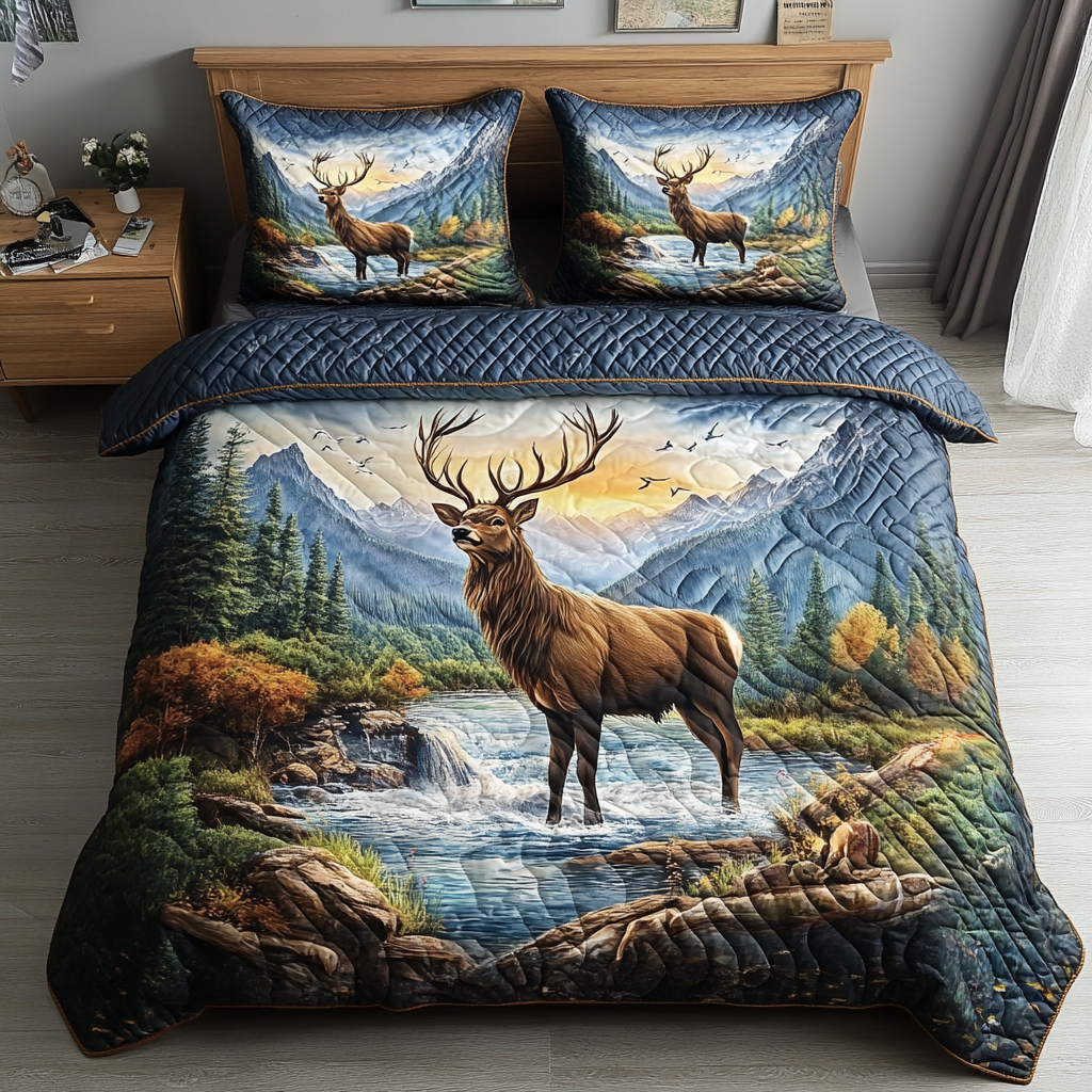 Silent Trail Quilted Bedding Set Duvet Cover Bed Sheet Set Deer Themed Gift Items Silent Trail Quilted Bedding Set Duvet Cover Bed Sheet Set Deer Themed Gift Items