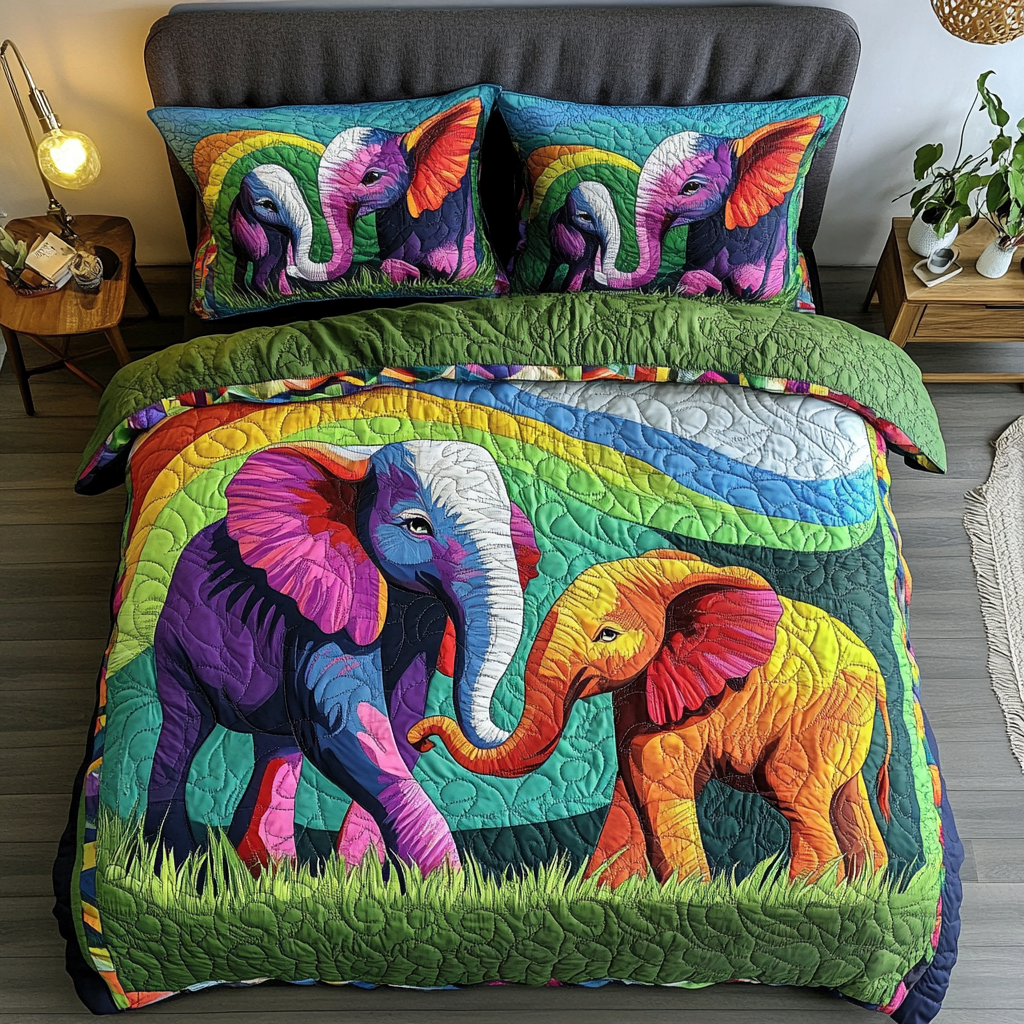 Silent Tusk Quilted Bedding Set Duvet Cover Bedspread Cute Gift For Elephant Lovers Silent Tusk Quilted Bedding Set Duvet Cover Bedspread Cute Gift For Elephant Lovers