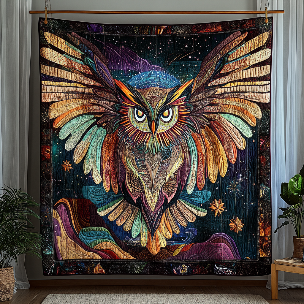 Silent Watcher Quilted Blanket Cute Colorful Blanket Owl Gifts For Her Silent Watcher Quilted Blanket Cute Colorful Blanket Owl Gifts For Her