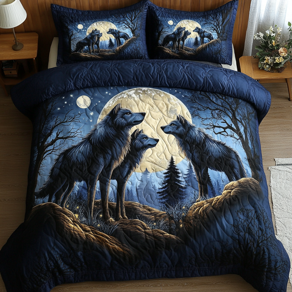 Silent Wolf Quilted Bedding Set Duvet Cover Merch Unique Gifts For Wolf Lovers Silent Wolf Quilted Bedding Set Duvet Cover Merch Unique Gifts For Wolf Lovers
