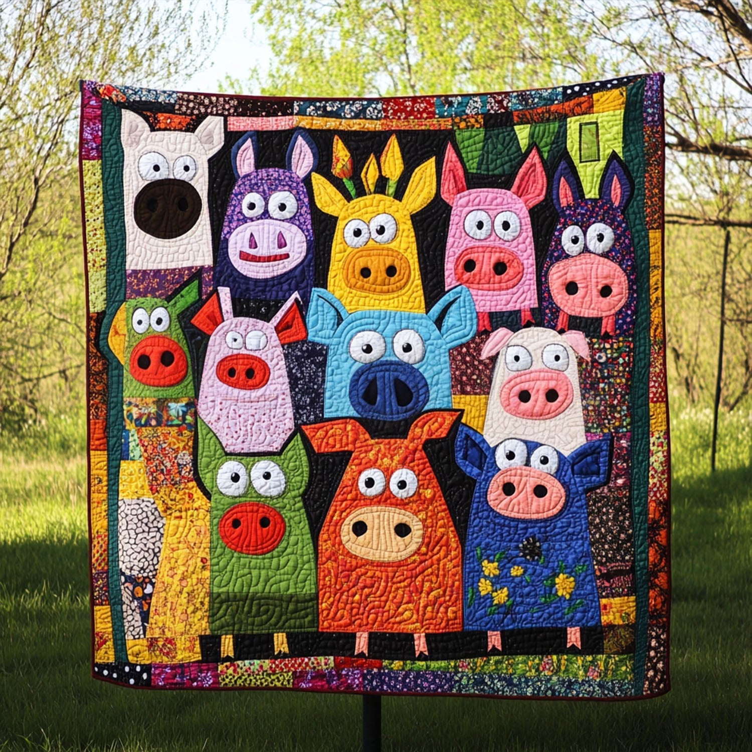 Silly Stitches Quilted Blanket Cute Colorful Blanket Pig Gifts For Owners