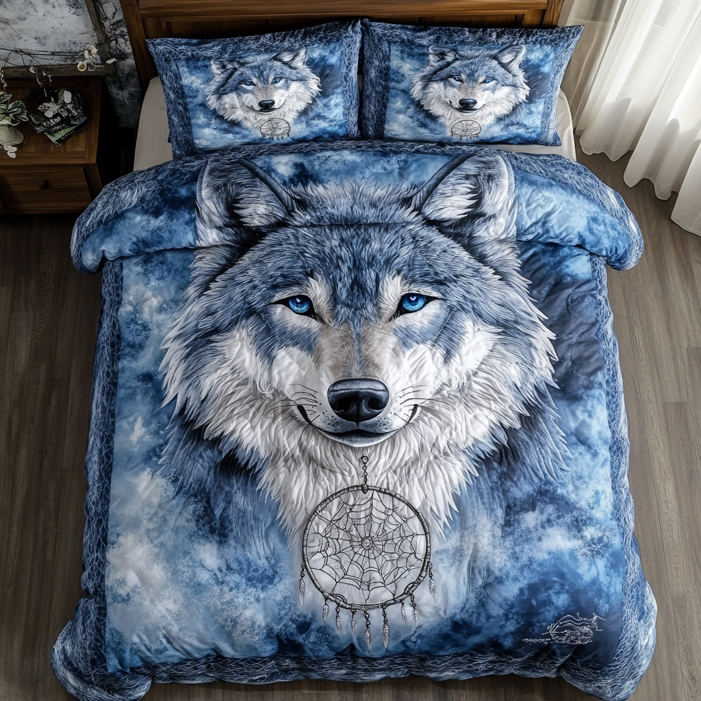 Silver Wolf Quilted Bedding Set Duvet Cover Merch Unique Gifts For Wolf Lovers Silver Wolf Quilted Bedding Set Duvet Cover Merch Unique Gifts For Wolf Lovers