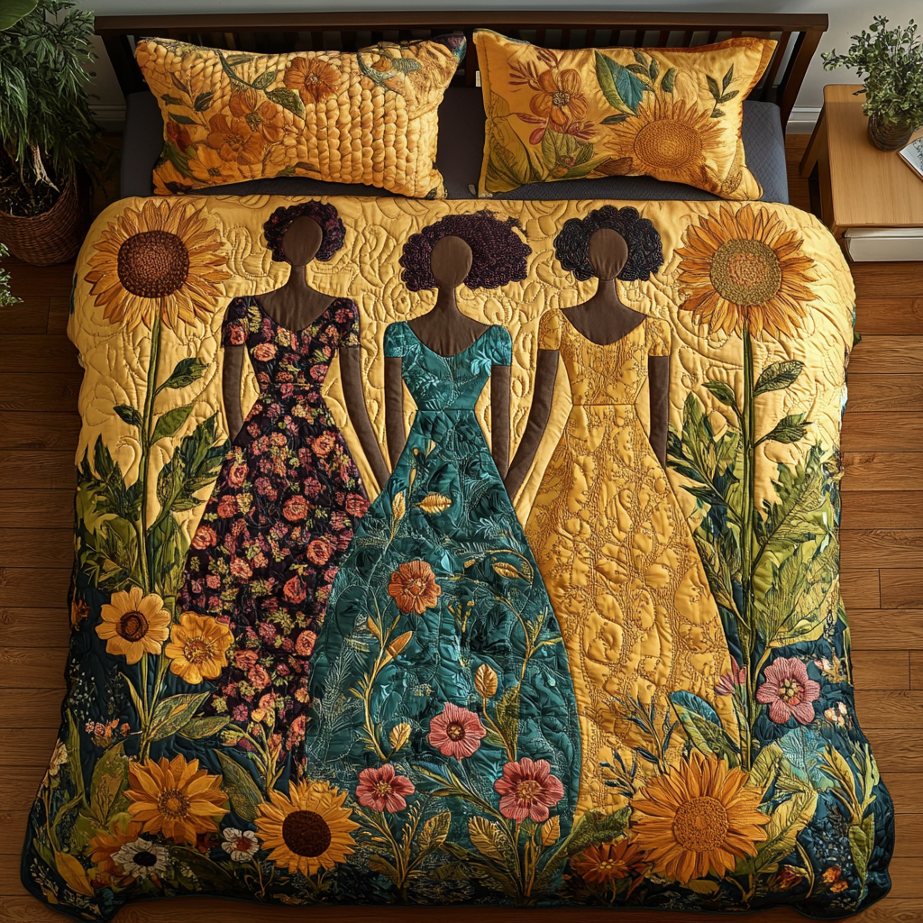 Sister Bloom Quilted Bedding Set Duvet Cover Merch Sunflower Mother's Day Gifts Sister Bloom Quilted Bedding Set Duvet Cover Merch Sunflower Mother's Day Gifts