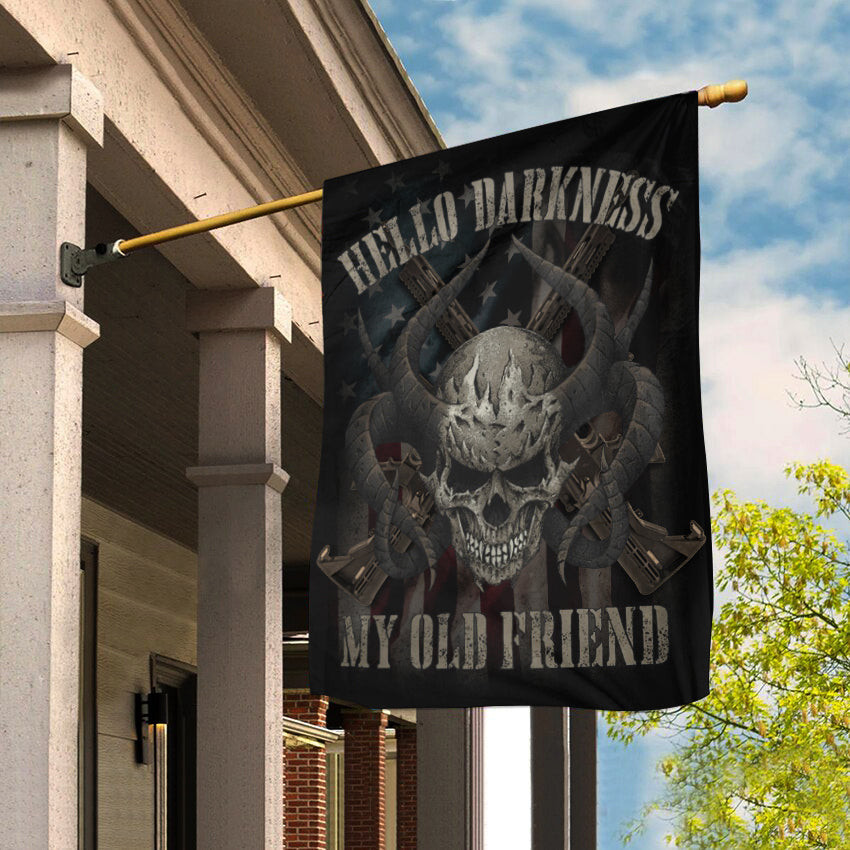 Skull And Gun Hello Darkness My Old Friend Flag 2nd Amendment Patriotic Flag Pro Gun Merch Skull And Gun Hello Darkness My Old Friend Flag 2nd Amendment Patriotic Flag Pro Gun Merch