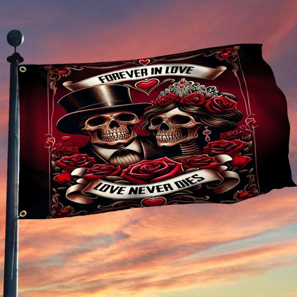Skull Couple Valentine's Day Flag Forever In Love Love Never Dies Flag Valentine's Day Decor Skull Couple Valentine's Day Flag Forever In Love Love Never Dies Flag Valentine's Day Decor