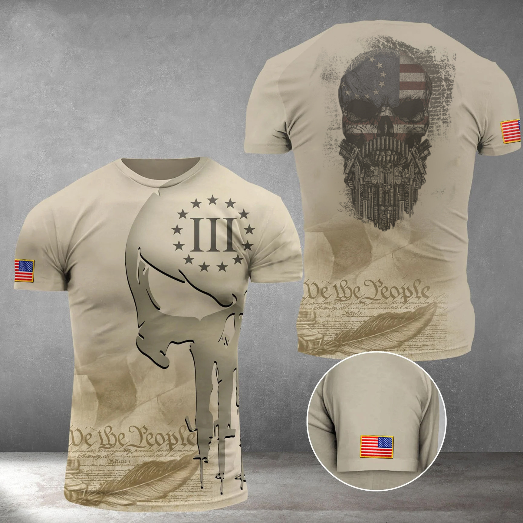 Skull Firearm beard We The People Shirt American Flag Gun Related Gifts For Men Skull Firearm beard We The People Shirt American Flag Gun Related Gifts For Men