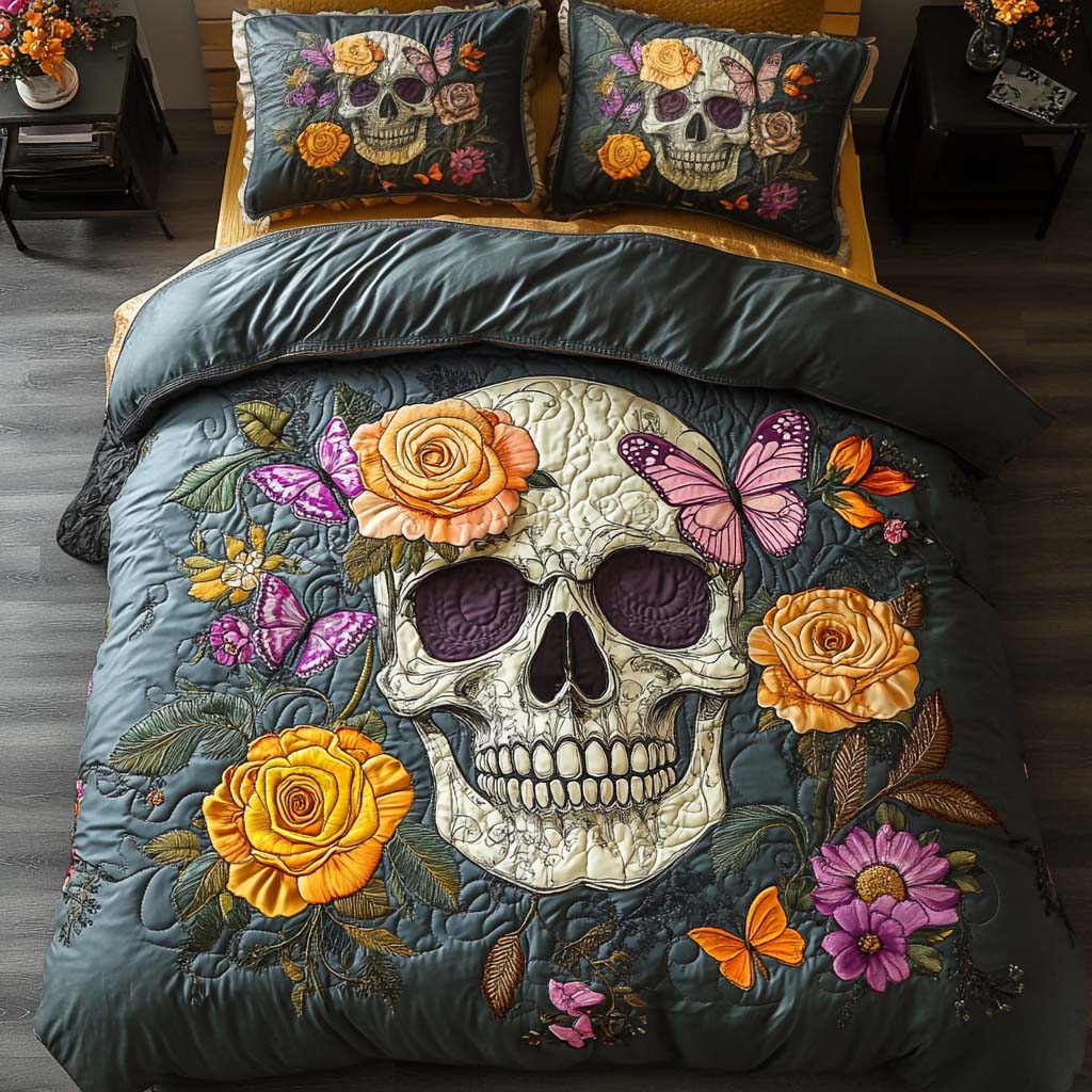 Skull Garden Quilted Bedding Set Duvet Cover Bed Sheet Set Gifts With Skulls On Them Skull Garden Quilted Bedding Set Duvet Cover Bed Sheet Set Gifts With Skulls On Them