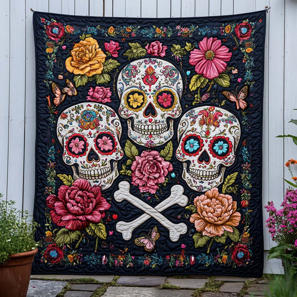 Skull Garden Trio Quilted Blanket Nice Throw Blanket Sugar Skull Gifts For Men Skull Garden Trio Quilted Blanket Nice Throw Blanket Sugar Skull Gifts For Men