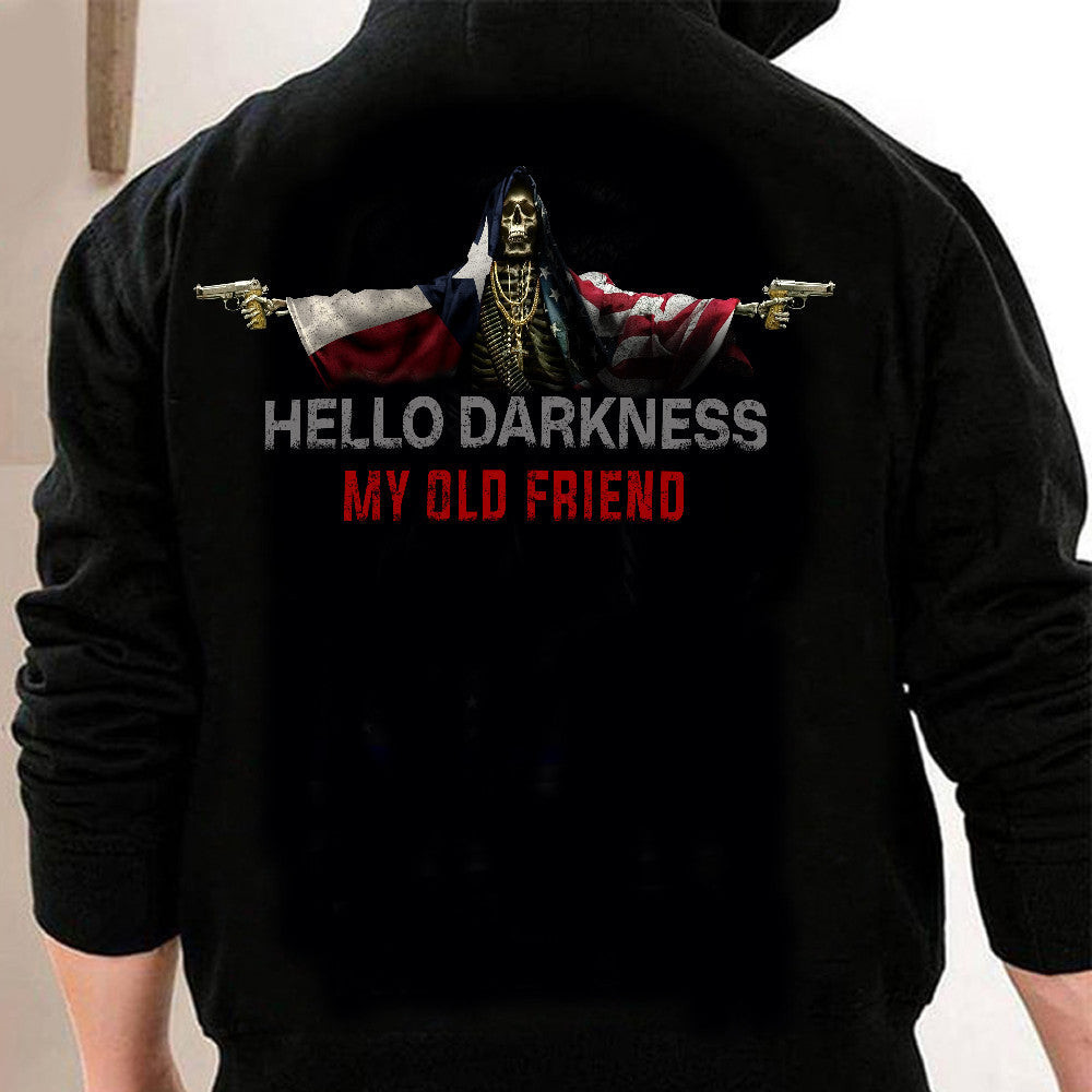 Skull Hello Darkness My Old Friend Hoodie Texas And American Flag Merch Gifts For Boyfriend Skull Hello Darkness My Old Friend Hoodie Texas And American Flag Merch Gifts For Boyfriend