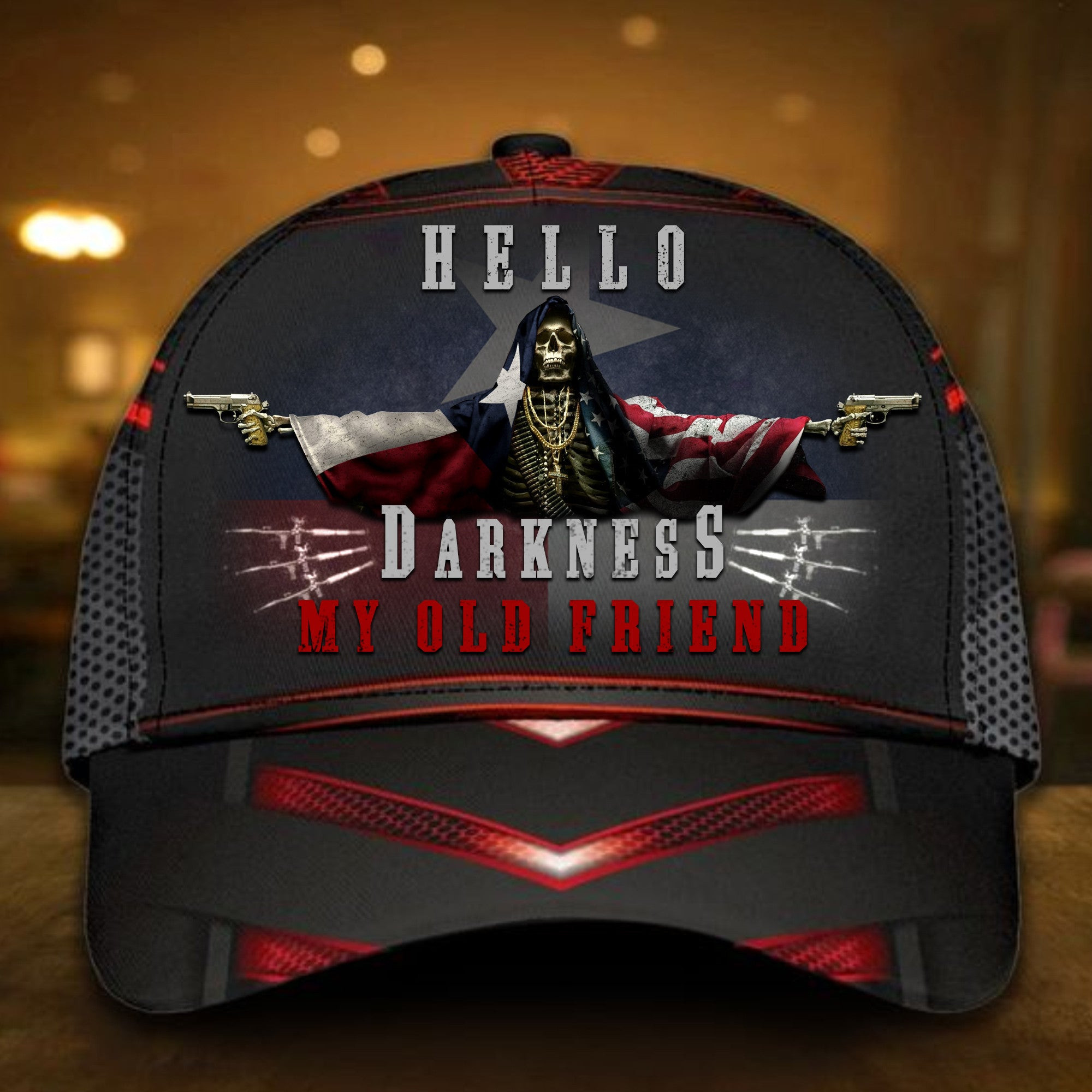 Skull Texas And American Flag Hat Hello Darkness My Old Friends Hat Skull Texas And American Flag Hat Hello Darkness My Old Friends Hat