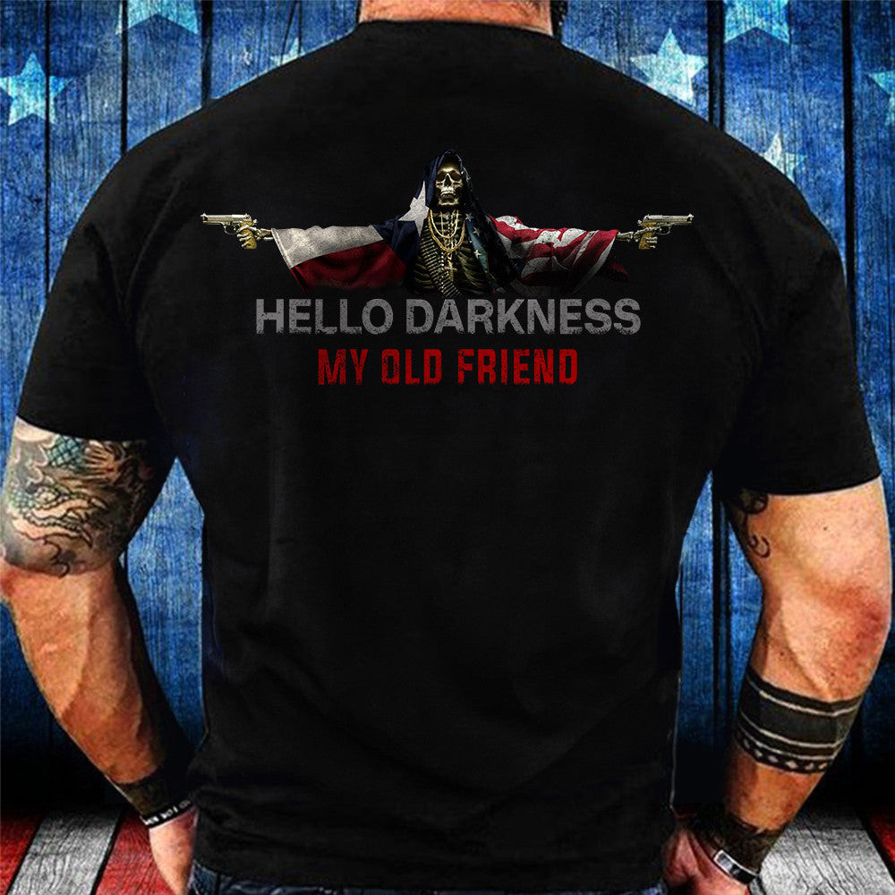 Skull Texas Gun Hello Darkness My Old Friend Shirt Mens Cool Graphic Tee Texas Shirt Skull Texas Gun Hello Darkness My Old Friend Shirt Mens Cool Graphic Tee Texas Shirt