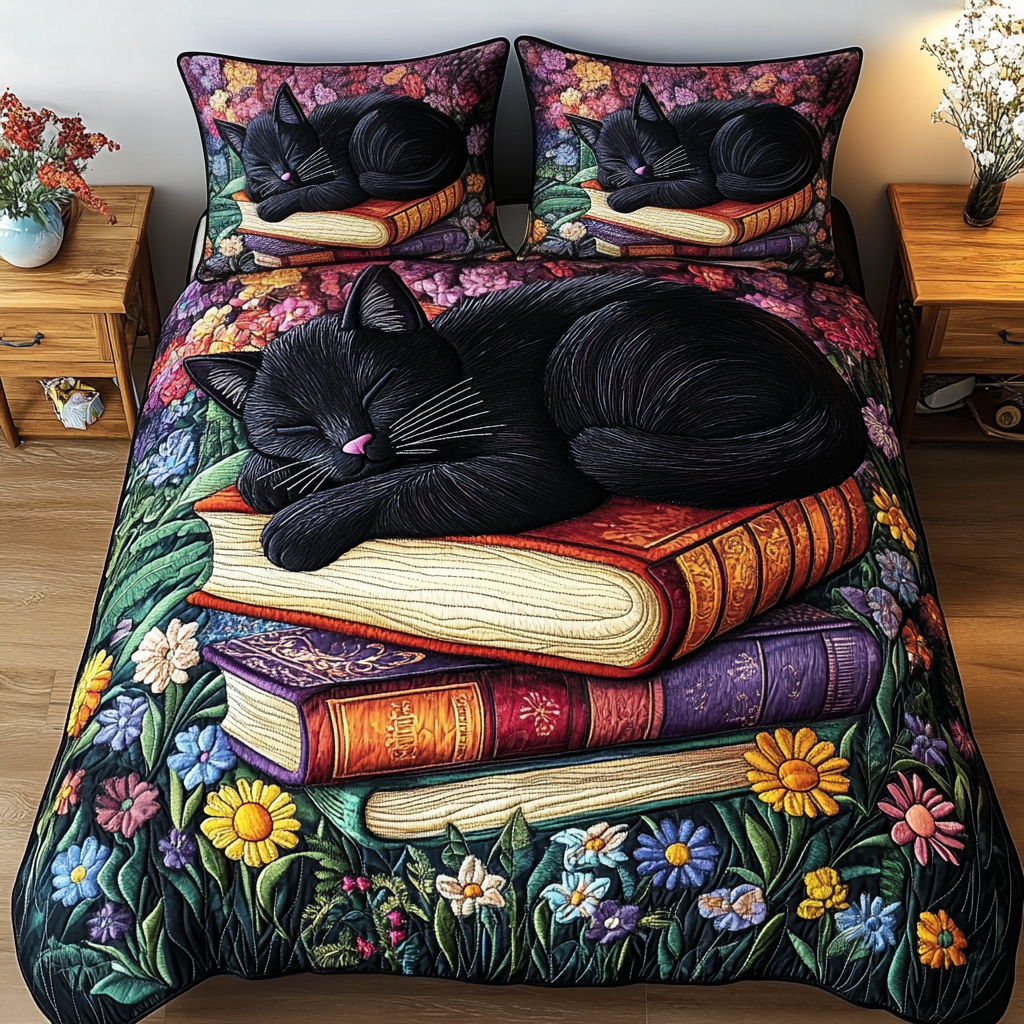 Sleepy Tales Quilted Bedding Set Duvet Cover Bedspread Unique Cat Gifts For Cat Lovers