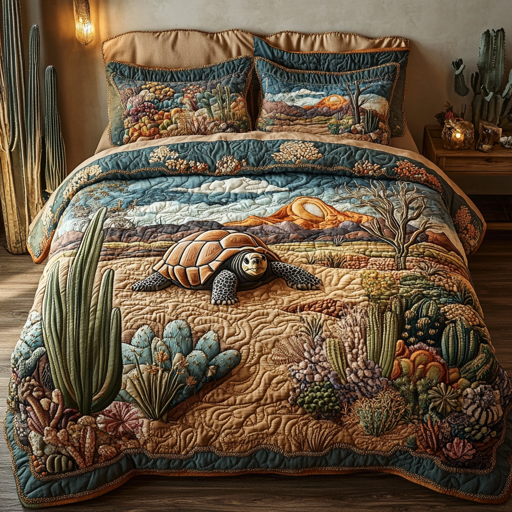 Slow Journey Quilted Bedding Set Duvet Cover Bedspread Turtle Gift Idea