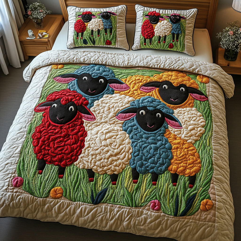 Smiling Fleece Buddies Quilted Bedding Set Duvet Cover Bedspread Gifts For Sheep Farmers Smiling Fleece Buddies Quilted Bedding Set Duvet Cover Bedspread Gifts For Sheep Farmers